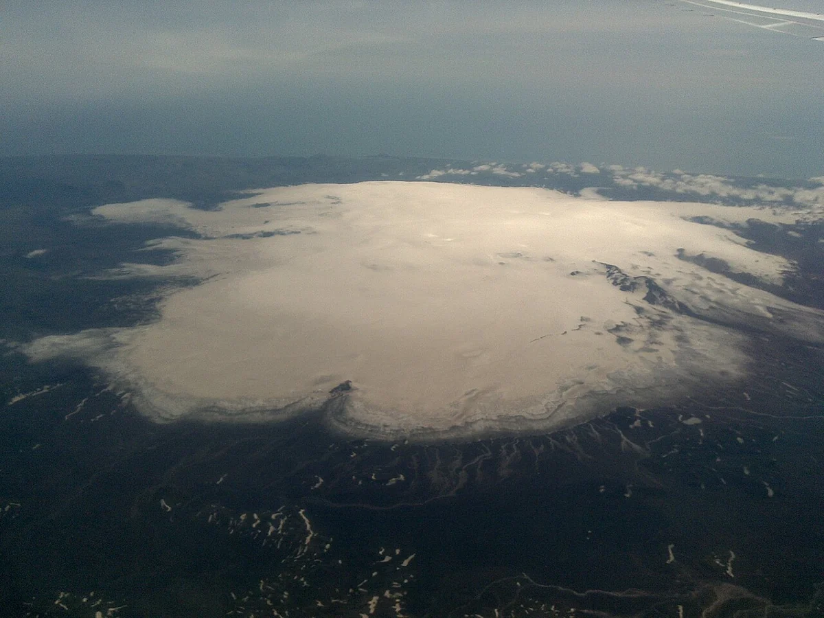 Aerial view of the Mýrdalsjökull ice cap in southern Iceland